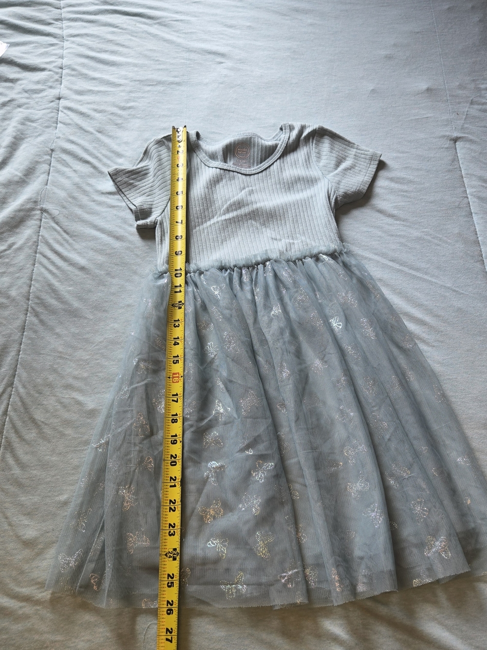 wonder nation Silver Teal Butterfly Tulle Dress